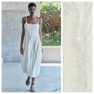 NWT. Zara ZW Collection Cream Frayed Jacquard Midi Dress. Size L, XL.
